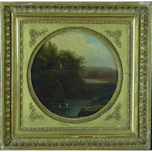 Old Painting Landscape Walker Boat Castle French School 18th Next Bidauld