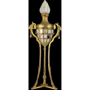 Ancienne Grande Lampe Pétrole Bronze Louis XVI Béliers Chaine Parfum Athénienne Pierre Gouthière  80 cm