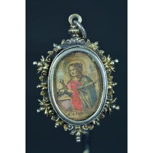 Ancien Reliquaire Relique En Argent 17 Thc St Appoline  St Marie Madeleine   Pendentif Médaillon