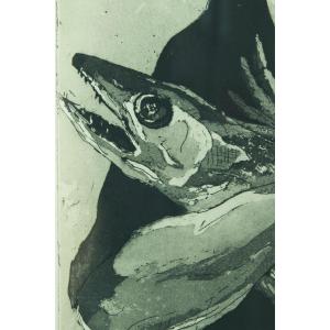 Christian d'Espic Rare Gravure Portrait  Jeune Fille Au Poisson Villon Duchamp 1950 design Mode