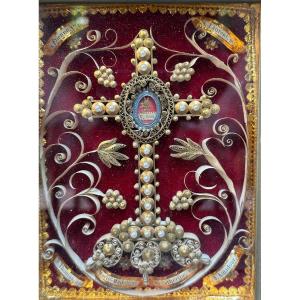 Ancient Multi-reliquary Of The True Cross Frame Saint Thomas Saint Catherine Relic Seal