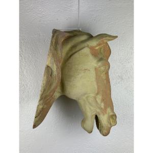 Old Large Terracotta Horse Head Sign Mandeville And Bernier Haras 19th Decor