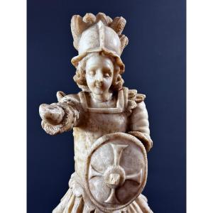 Old Large Sculpture Saint Michael Slaying The Dragon Alabaster 17th Sculpture Spain