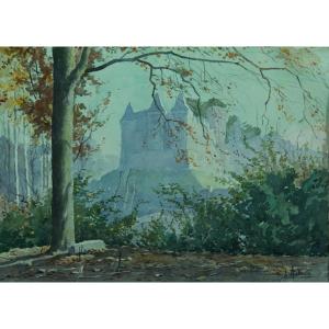 Louis Audoin Beautiful Old Painting View Of Chateau Park Landscape Signed Charente 1930