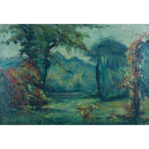 Marthe Lucas  Les Andelys Giverny Tableau Ancien Paysage Impressionniste Parc  Sv Lebasque Rouen