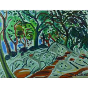 Bonin Pissarro Beautiful Modern Painting Synthetic Provençal Landscape Seaside Signed Hst