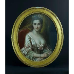 Tableau Ancien Portrait  Dame De Qualité Robe Louis XVI Femme  Pastel  18e Cadre