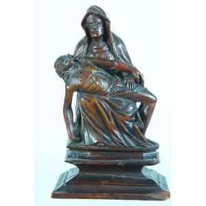 Ancienne Statue Religieuse Piéta Gothique Vierge De Pitié Bois Sculpté Nord 16e Allemagne 