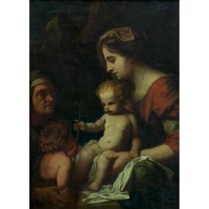 Tableau Ancien Portrait Madone Vierge à l'Enfant 17 ème Michel Corneille Hst Cadre Religieux 