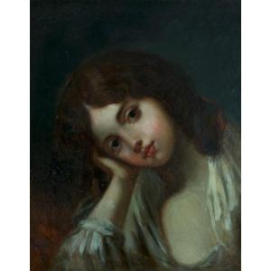 Beautiful Old Painting Portrait Of Young Dreaming Girl Sv. Jean Baptiste Greuze Hst
