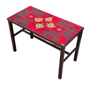  Escala Table Basse En Céramique Design Vintage Rouge Abstraction Signée 1960 Fer