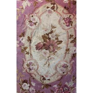 Ancien Tapis Tapisserie Aubusson Bouquet De Roses Fleurs Tenture Décor Textile