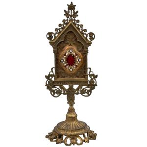 Grande Monstrance Présentoir Relique Reliquaire Bronze église 19e  Religion  chrétienne 