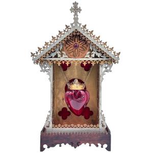 Antique Night Light Holy Sacrament Glass Lamp Sanctuary Red Heart Chapel Church Liturgy