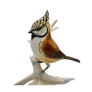 Mésange huppée oiseau PORCELAINE DE SAXE KARL ENS Allemagne 