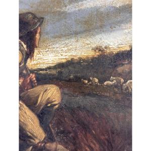 Breton Painting Evariste-vital Luminais - Portrait Of The Shepherd Of Kerlaz 19th Century 