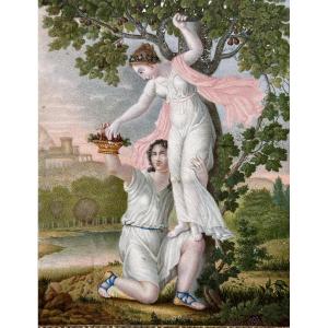 Beau tableau ancien néo classique couple antique portrait allégorie Abondance 18ÈME 
