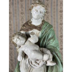 Ancienne statue reliquaire bois sculpté vierge enfant Jésus Présentation 18e sculpture 