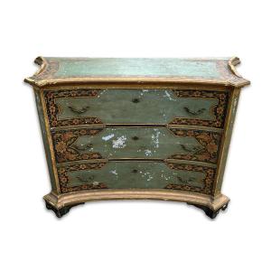 Small Chest Of Drawers With 3 Polychrome Painted Wood Drawers Italy 18th Century Venetian Decor 