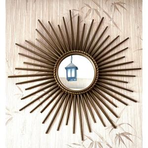 Miroir  design Soleil Œil de sorcière c 50 cm Rayon métal doré vintage décor