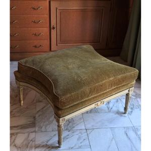 Large Louis XVI Style Carved Wood Stool By Maison Schmidt, Circa 1950, Ottoman/pouf Decor 