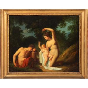 Vallin Tableau  portrait Néo classique  Bacchus Vénus Cupidon  scène Antique  18ème