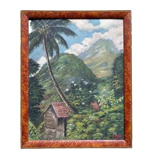  Fernand Peux, Old Painting, Martinique, Mount Pelée, Morne Vert, Signed Hanoi 1940