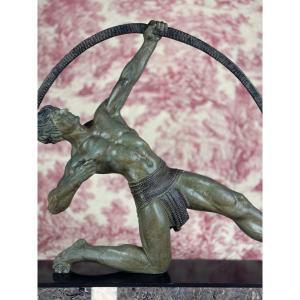 Demeter Chiparus Sculpture, Art Deco Portrait Of A Nude Man, The Archer, Bronze, 1930, Marble