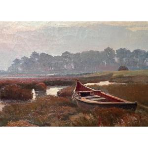 Philippe Long Tableau  paysage Pinasse Bassin Arcachon Cap Ferret hst