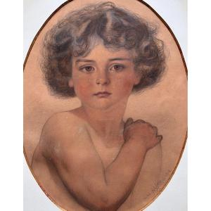 Christian Wilhelm Allers Dessin Art Nouveau portrait petit garçon  Sécession Jugendstil  1912 