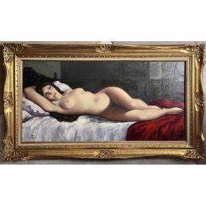 Dobrosky Tableau  érotique portrait jeune femme Nue alanguie dans une chambre 