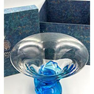 Grande Coupe Saint-Louis modèle Éole cristal pied bleu turquoise boîte d’origine 26 c