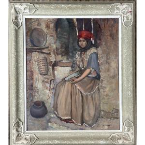 Marcel Canet Orientalist Painting Portrait Young Woman Kitchen Decor Algeria Art Deco