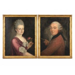 Tableau Autoportrait Peintre Couple Artiste Dame Costume Louis XVI 18th X 2 French School