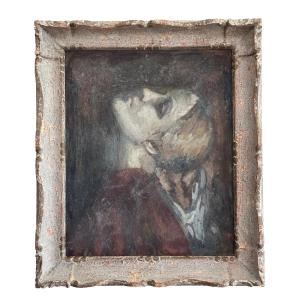 Ivan Kuleff Tableau  art déco Russe  portrait de jeune femme tête levée