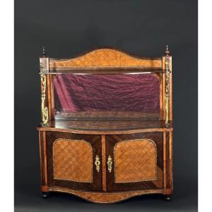 Meuble de maitrise marqueterie buffet décor louis XV ébéniste compagnon  miniature 