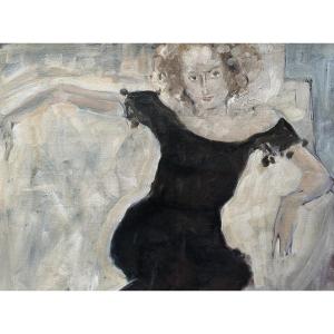 Yuri Gurov  Tableau moderne  portrait femme Française  expressionniste Galerie Londres 114cm