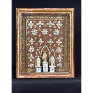 Large Reliquary Case Of The True Cross Saint Paperolles Convent Gilded Frame 19th Century