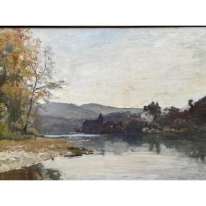 Louis Cabié Large Painting River Landscape Dordogne Signed Hst
