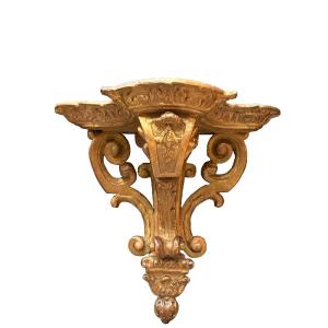 Antique Wall Bracket In Carved And Gilded Wood, 18th Century