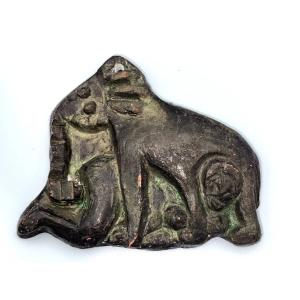 Erotic Terracotta Figurine, Painted, Depicting A Transgressive Couple; Unique Art Brut Piece, 1950