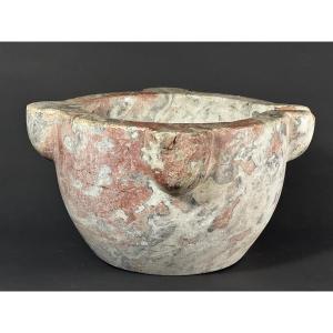Large Apothecary Mortar Made Of Red Languedoc Marble, 18th Century, Pharmacy, Baroque Medicine 