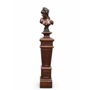 Large Bronze Sculpture By Emmanuel Villanis: Art Nouveau Portrait Of A Nude Woman, "manon  2m