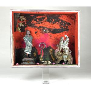 Paul Duchein Display Case Painting: A Unique Work Of Naive Art, St. Cornell XX Oedipus