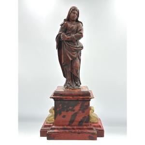 Portrait Statuette Of The Virgin Of Sorrows, Carved From Fruitwood In The Louis XIV Style, With A Tortoiseshell Base, 17th Century