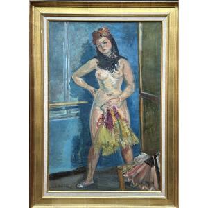 André Planson Grand Tableau portrait de femme dans l'atelier Le Modèle nue art déco fauve