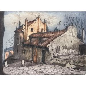 Gen Paul Paris Montmartre paysage la Maison Mimi pinson Alfred de Musset gravure aquatinte