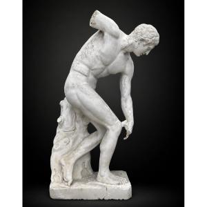 Grand Plâtre d'atelier Homme GREC Discobole sculpture décor Antique 155cm 19ème Olympe Jeux