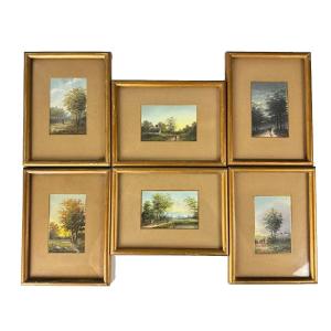 Aristide Benon Tableau paysage animée 19ème Châtellerault Vienne Lune x 6