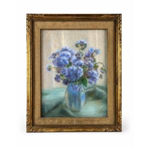 Hadrienne Yarz tableau bouquet d hortensias bleu pays basque pastel 1930